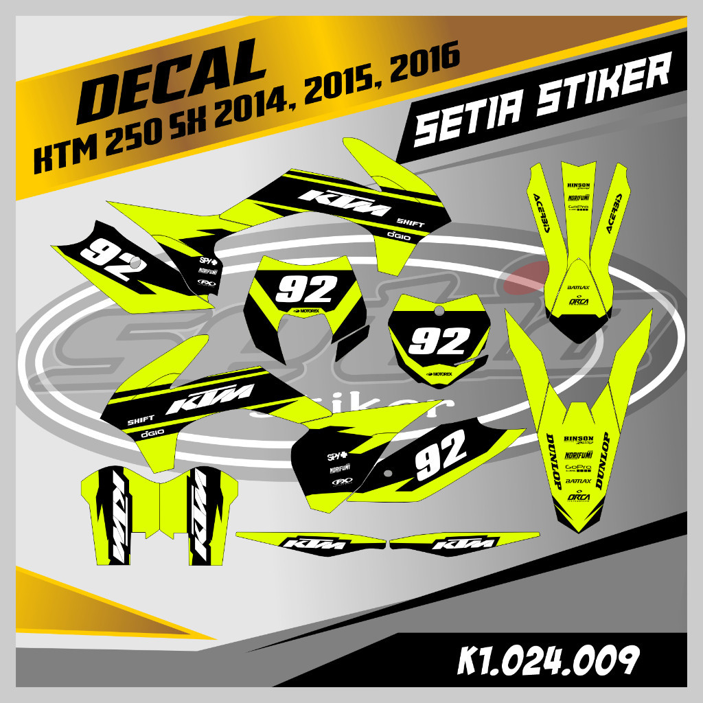 DECAL KTM 250 SX 2014-2016 FULL BODY, WARNA HIJAU STABILO, SUPERMOTO, TRAIL, DESAIN BEBAS CUSTOM BAR