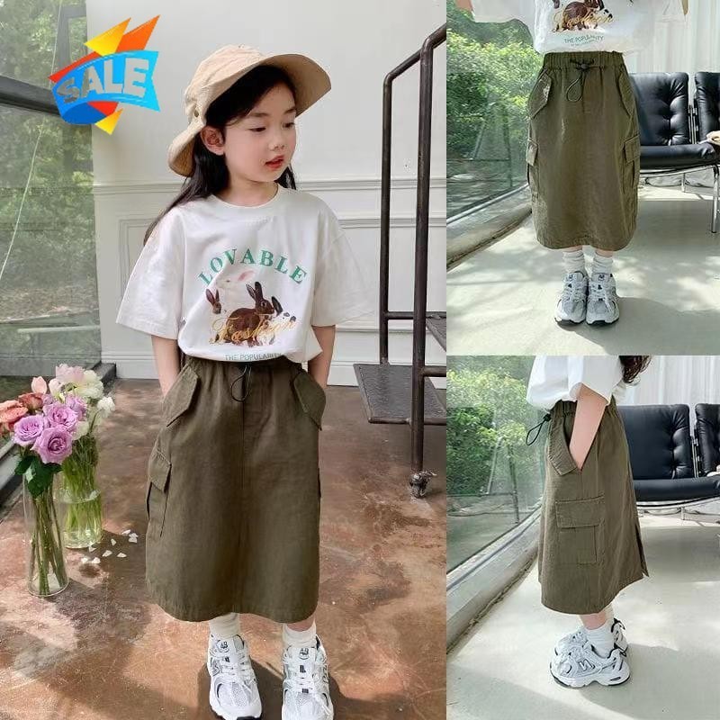 ✨COD✨ -Setelan Rok Cargo Anak Perempuan Oneset Anak Cewek Setelan Anak Perempuan Set Cargo Atasan Le