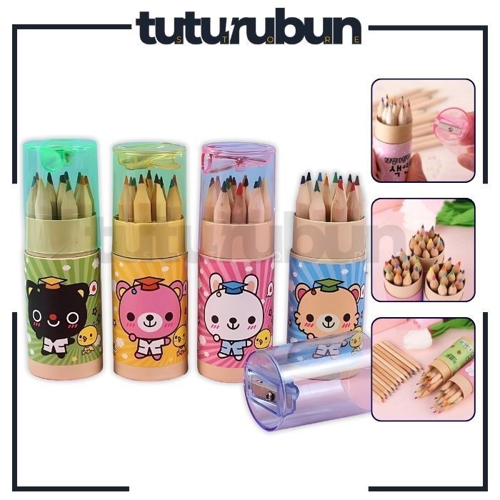 

Pensil Warna Lengkap 12 in 1 + Serutan Color Pencils Quality Karakter Kemasan Tabung