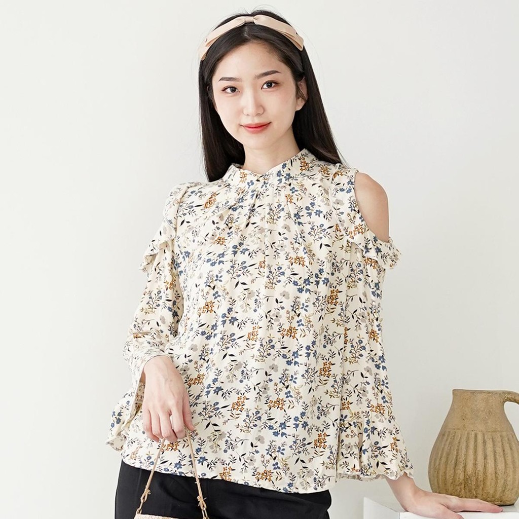 BLOUSE WANITA ELEGAN MOTIF BUNGA BAHAN RAYON PREMIUM Atasan Baju