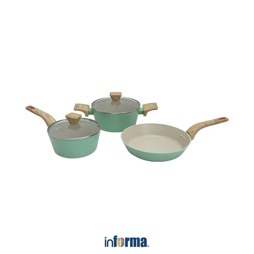Informa Cooking Color Sienna Perlengkapan Masak Greblon C3 Set 5 pcs - Hijau Mint Cooking Set Kitche
