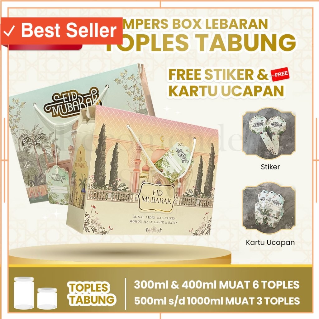 

Kado Unik Lebaran Idul Fitri Murah Style Keren / 10pcs Gable Box kotak hampers Lebaran idul fitri Tali jinjing/Box Hampers besar toples tabung Kue Kering Idul Fitri / estetik finishing foil (Paket 10pcs) muat toples tabung (300ml, 400ml : 6 toples) atau (