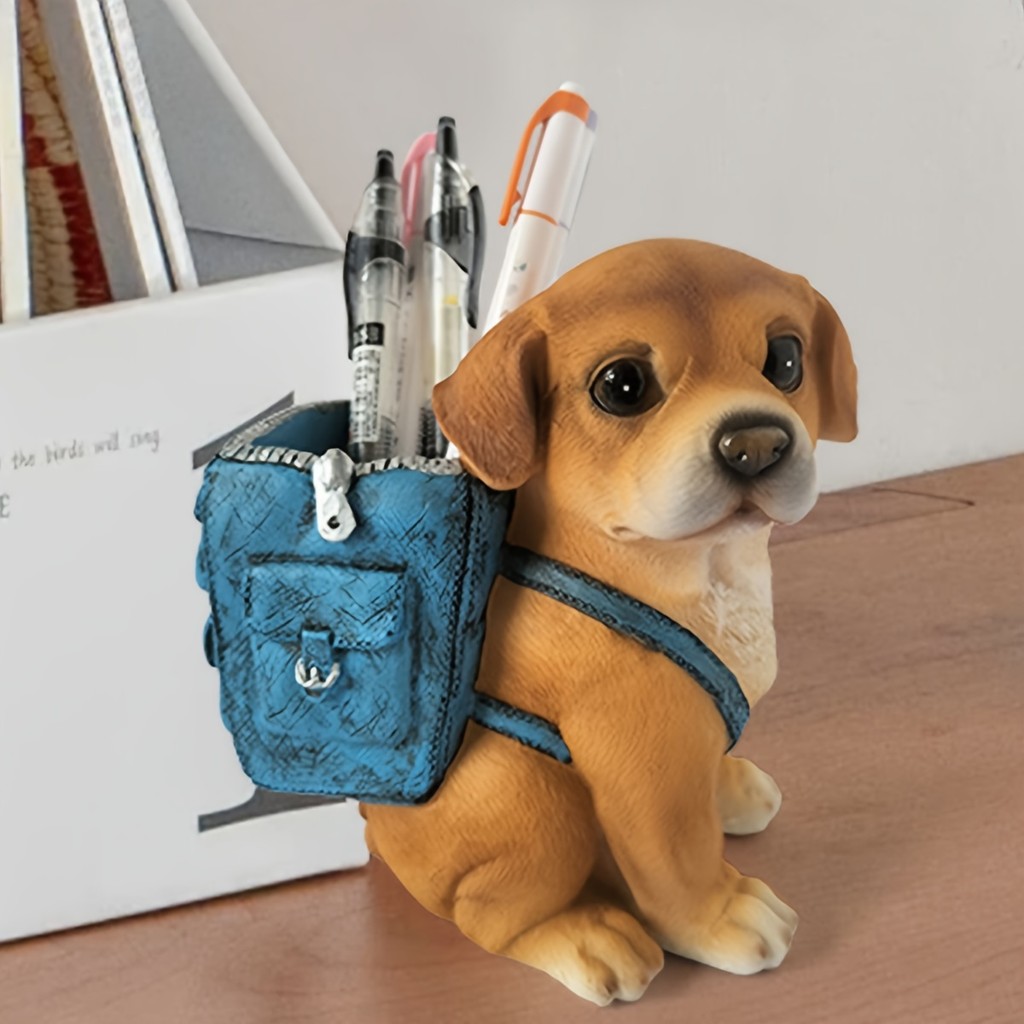 

Cute Puppy Pen Holder - Resin desk decoration for offices and homes, perfect birthday gift for students and young adults