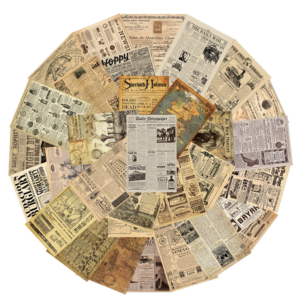 

35pcs Parchment Newspaper Map Vintage Stickers for Phone Case Laptop Water Bottle Motorcycle Graffiti PVC Sticker Decals Pack