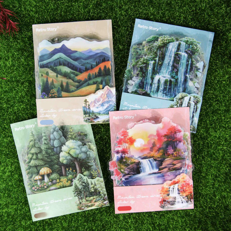 

4Style 20Pcs/bag Paper and Ink Mountain Stream Series Sticker Pack for DIY Handbook Notebook Photo Frame Scrapbooking Decoration