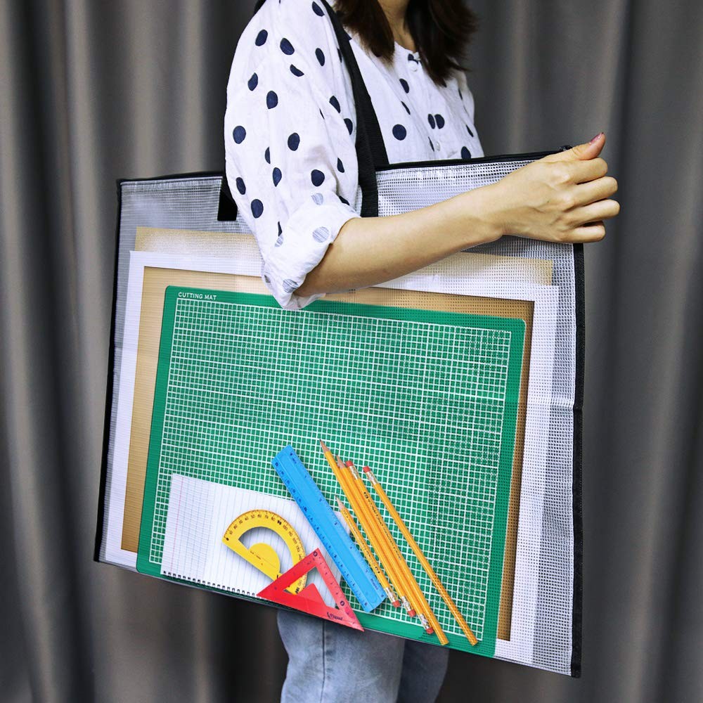 

19x25in Large Art Folder Clear Mesh Folder Organizer For Bulletin Boards Poster Organizer With Zipper Handle StorageBag Tote Bag