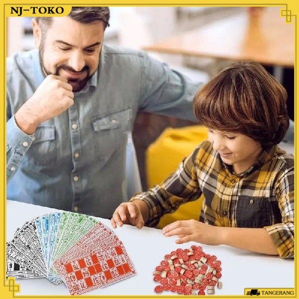 Kartu Bingo 48 Bingo Card, 90 Catur Kayu Dan 40 Koin Kartu Bingo Lengkap Berkualitas Tinggi Game Bin