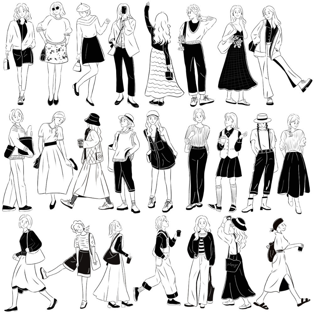 

10/50pcs Black White Simple Pen Character Dressing Stickers Princess Dress-Up DIY Sticker for Kids Pad Make Girls Guka Material