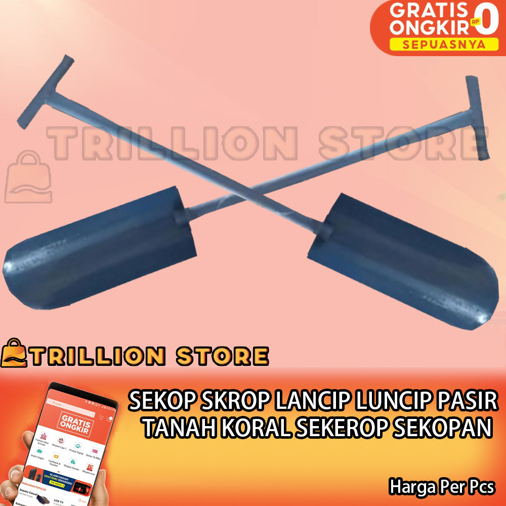 Sekop Kecil Skop Full Besi Sekrop Gali Pasir Tanah Pendek Ujung Runcing Penggali Shovel Serokan Pacu