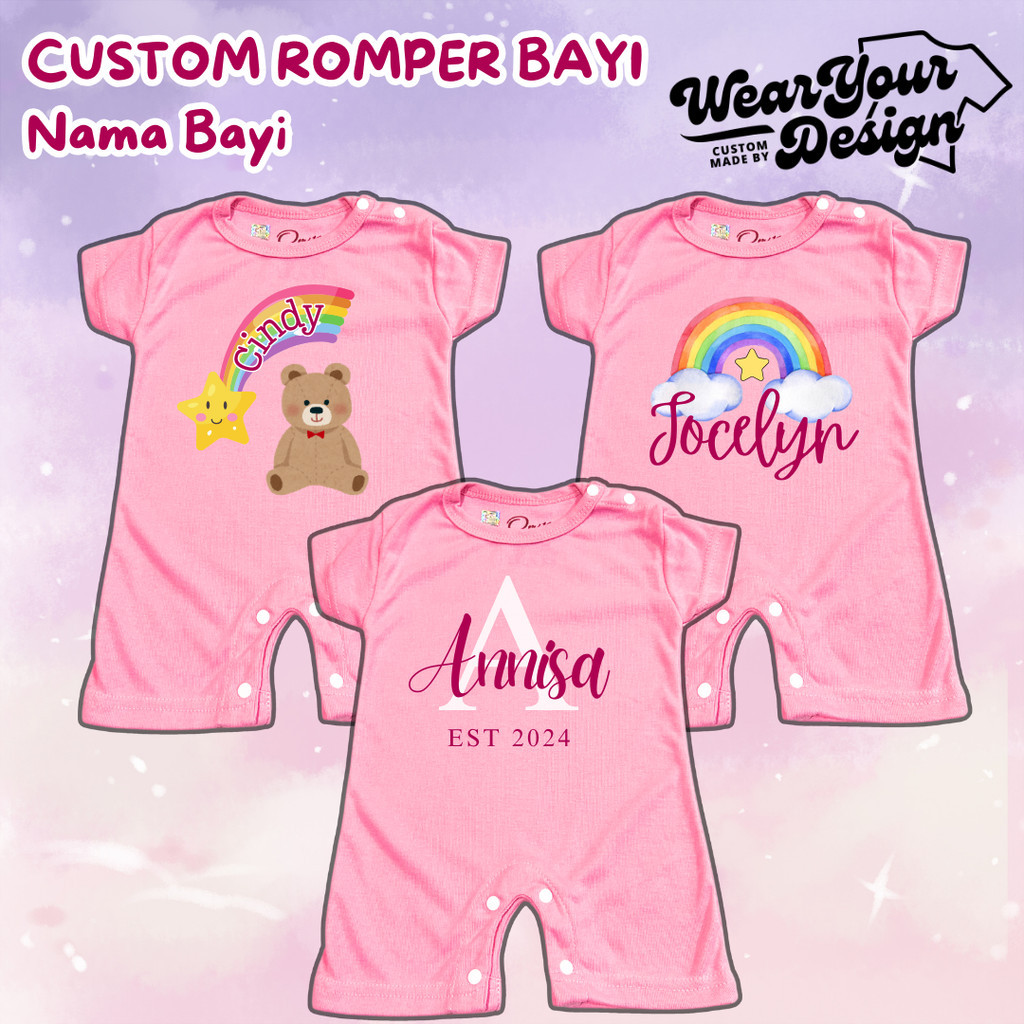 CUSTOM ROMPER BABY PINK NAMA BAYI PEREMPUAN CEWEK | BAJU BAYI NEWBORN 0-6 BULAN 6-12 BULAN | BISA CU