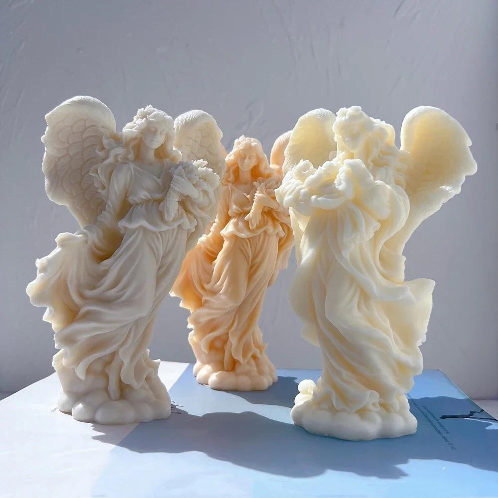 

Two Designs Angel Figurine Silicone Mold Art Sculpture Soy Wax Candle Mould Praying Peace Angel Statue Gardening Crafts