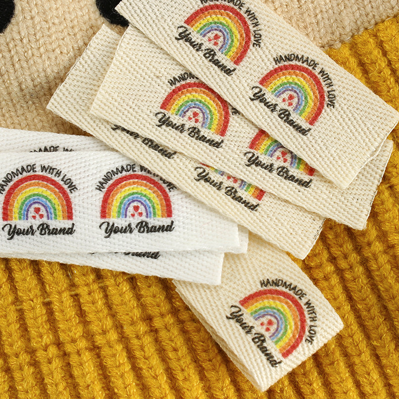 

Custom Fabric Label, Twill Folding Labels, Logo Labels, Sew Accessories, Ribbon Label, Labels for Clothes, Rainbow Tags, XW3513