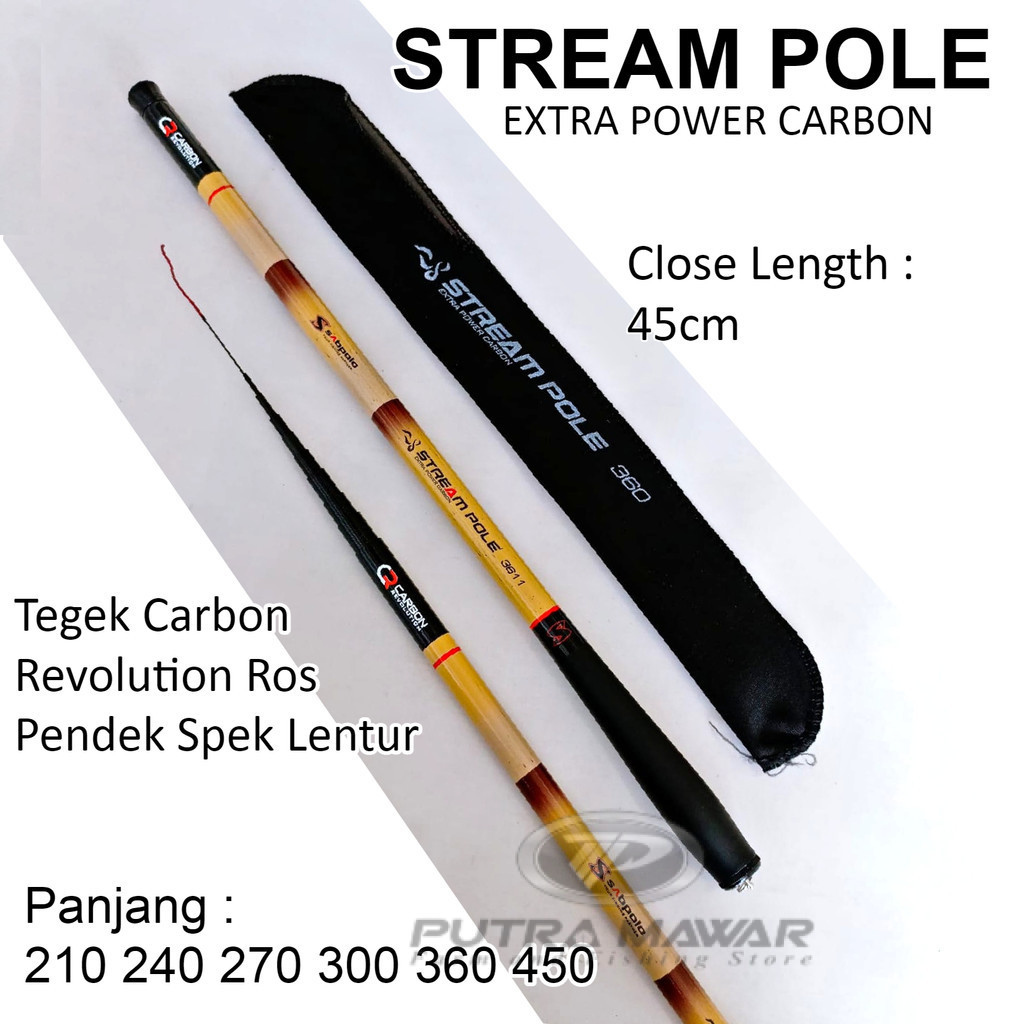 Sabpolo Stream Pole 210 240 270 300 360 Joran Pancing Tegek Ruas Pendek Extra Power Carbon Lentur