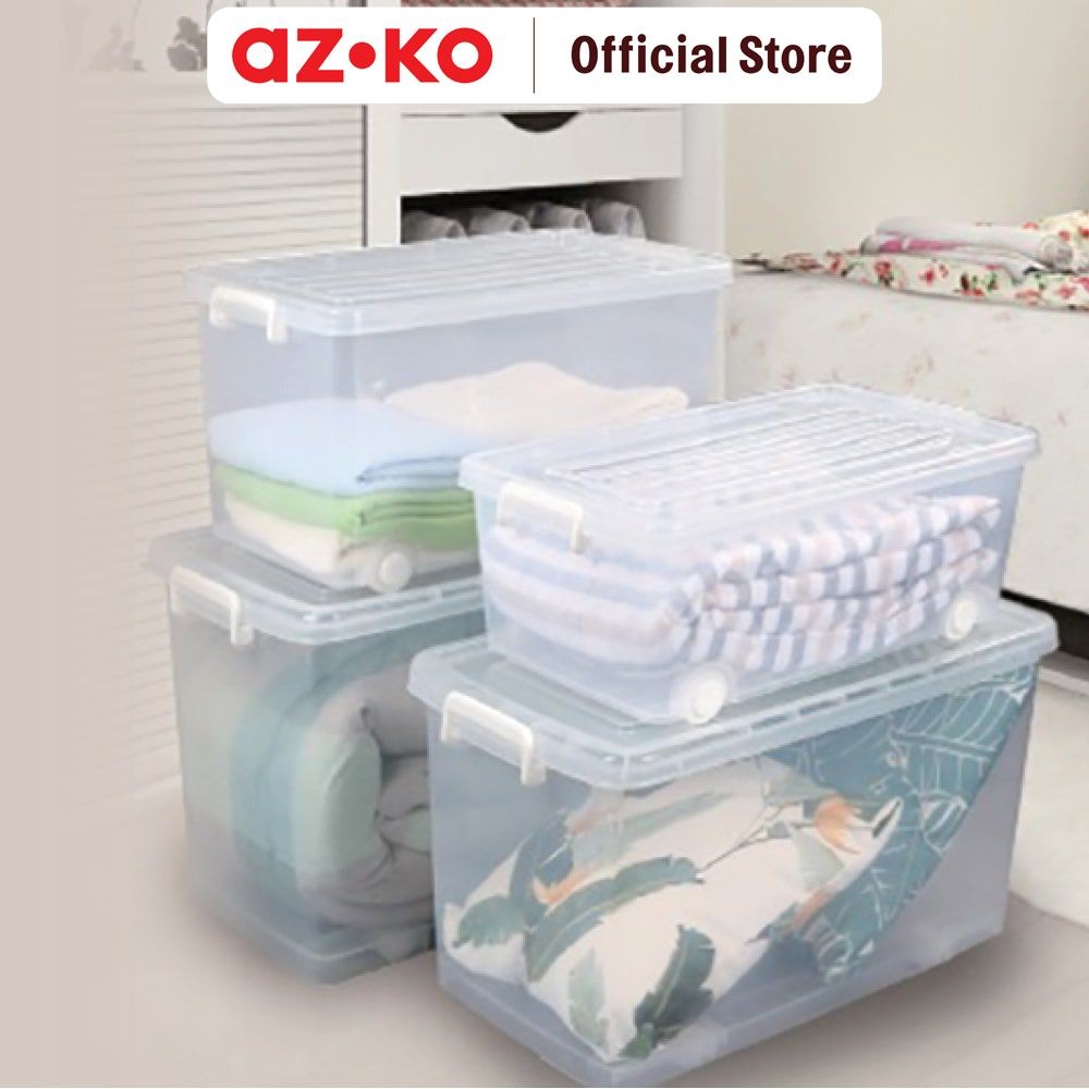 AZKO Stora Kotak Penyimpanan Dengan Tutup & Roda Container Box Kotak Serbaguna Wadah Simpan Storage 