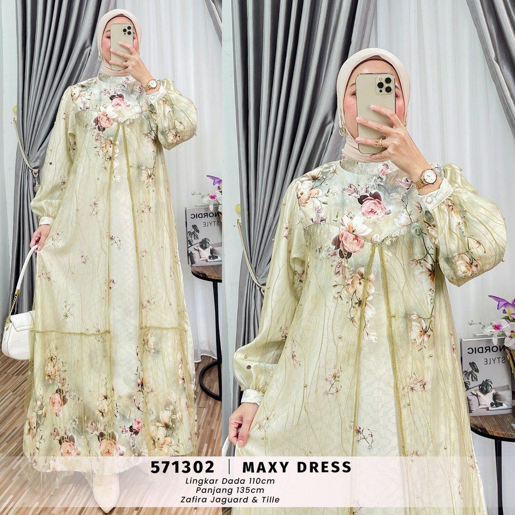 EXTU HERITAGE - Kirana Maxy Dress Elegan Kombinasi Tile Nyaman Dipakai - 571302