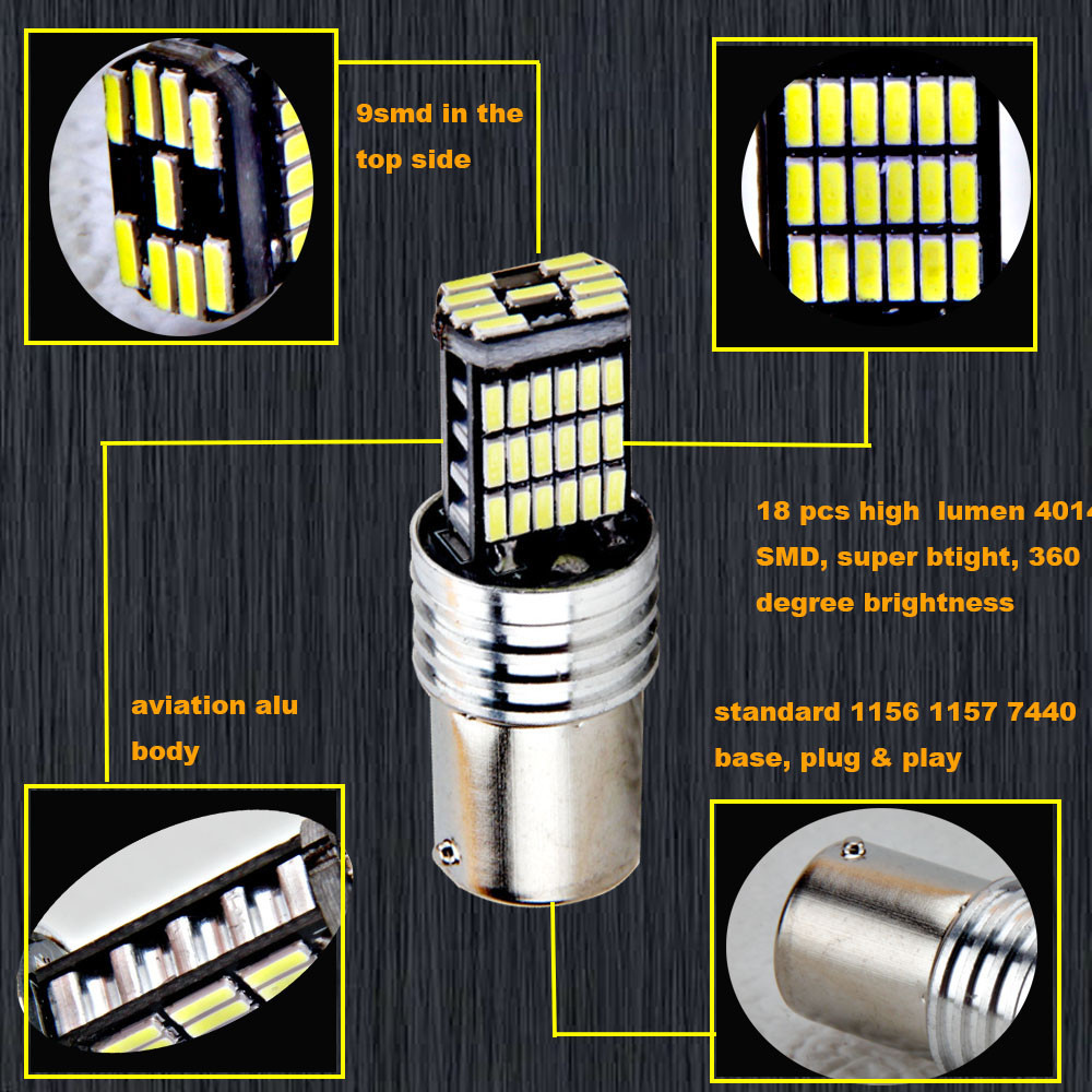 1pc P21W Ba15s 1156 Trun Signal Light Bay15D 1157 LED Bulb 45SMD 12V 24V 6000K White Car Reverse Bac