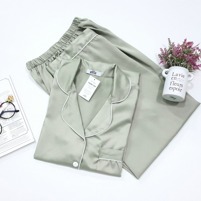 PR PIYAMA SATIN JUMBO XXXL WANITA - Sage green, Celana panjang