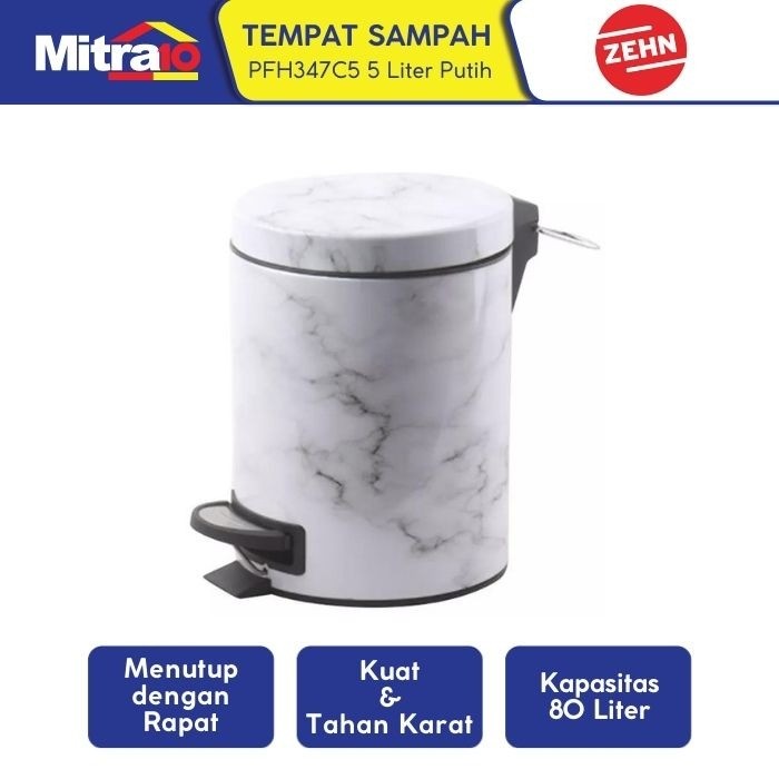 Baru Zehn Tempat Sampah Marble Pedal Soft Close Pfh347C5 5 Liter Putih