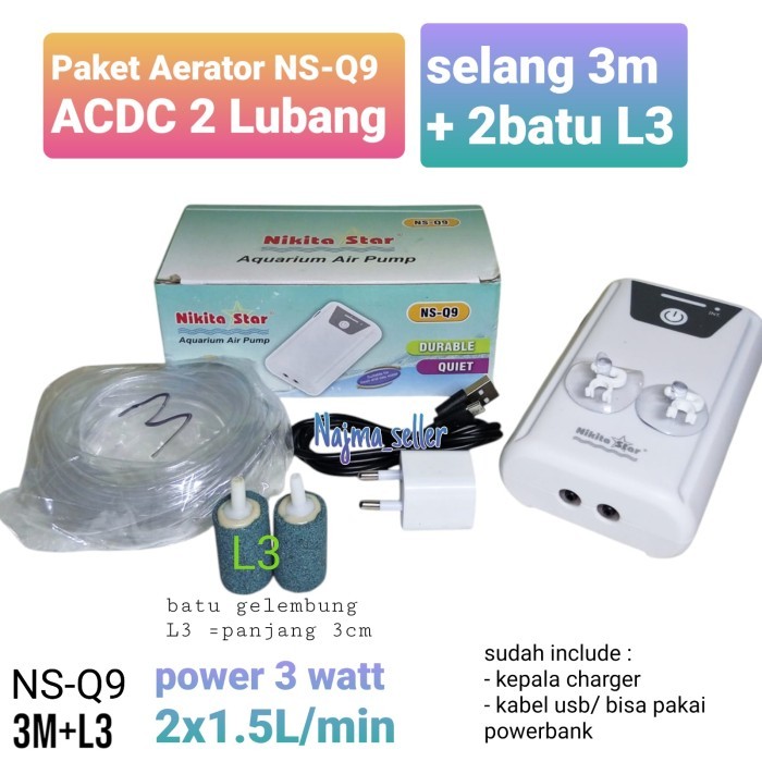 Paket Aerator ACDC Nikita Star NS-Q8 dan NS-Q9. 1 Lubang dan 2 Lubang. Aerator charger dan aerator p