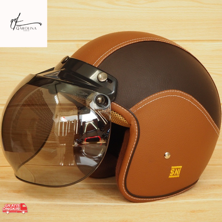 BOGO HELM BOGGO CLASSIC GLOSSY SNI DEWASA PRIA DAN WANITA HELMET RETRO KLASIK LEATHER SINTETIS KACA 