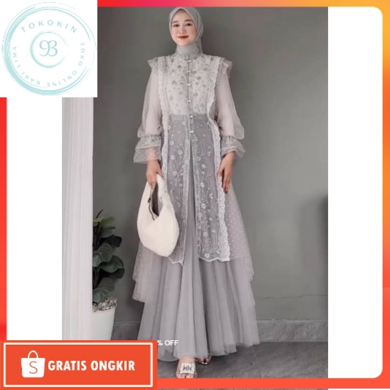 Sarah Outer Brokat Kondangan Mewah Simple Elegant Cardigan Brukat Panjang Wanita Motif Baju Atasan C