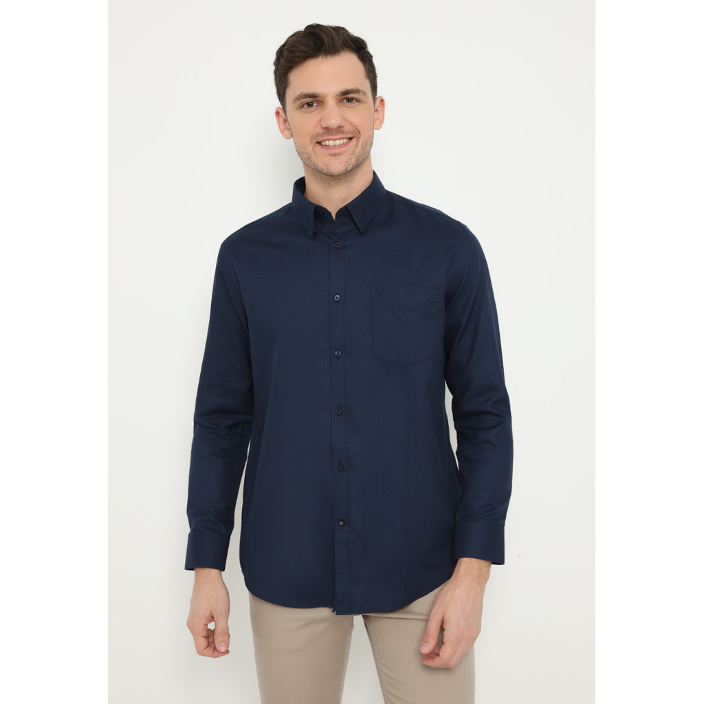 Jobb Brioni Kemeja Pria Lengan Panjang Regular Fit Navy 3