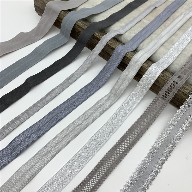 

10/15/20/25mm 5yards Grey Elastic Ribbon Fold Over Spandex Elastic Band For Sewing Lace Trim Waist Band Garment Accessory