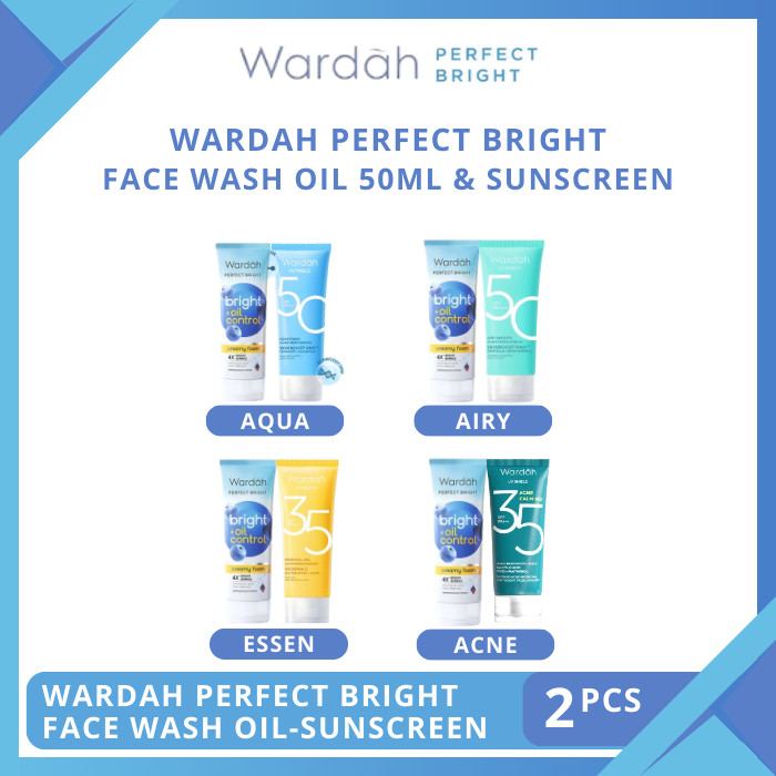 Wardah Perfect Bright Paket 2pcs Creamy Foam Bright + Oil Control 50ml, UV Shield Sunscreen Moisturi