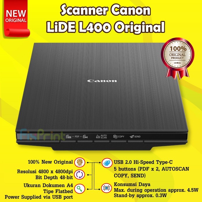 Scanner Canon LiDE L400 Flatbed CanoScan A4 LiDe 400 Garansi Resmi Ori