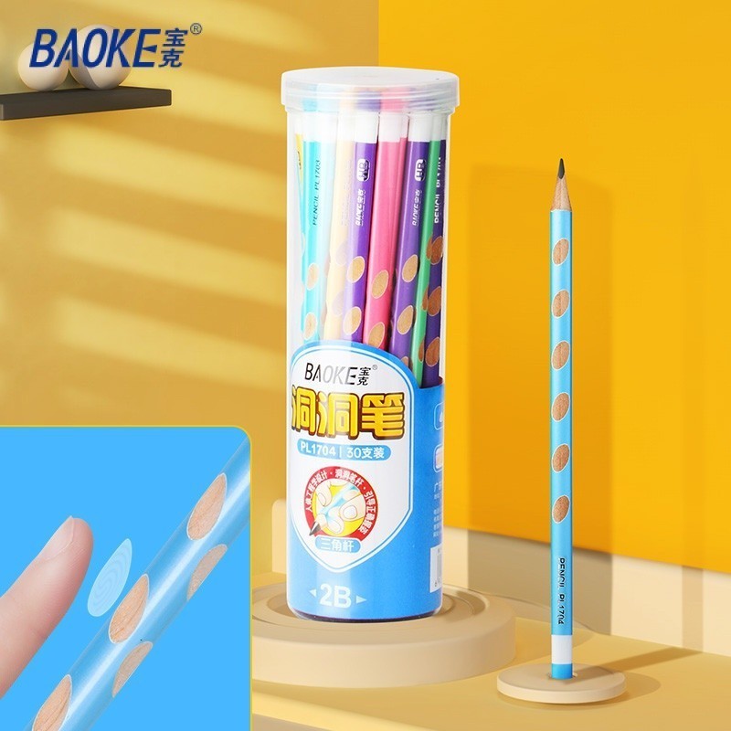 

BAOKE Graphite Pencil / Segitiga bentuk pensil grafit siswa dengan penghapus HB Isi 30 PL1704
