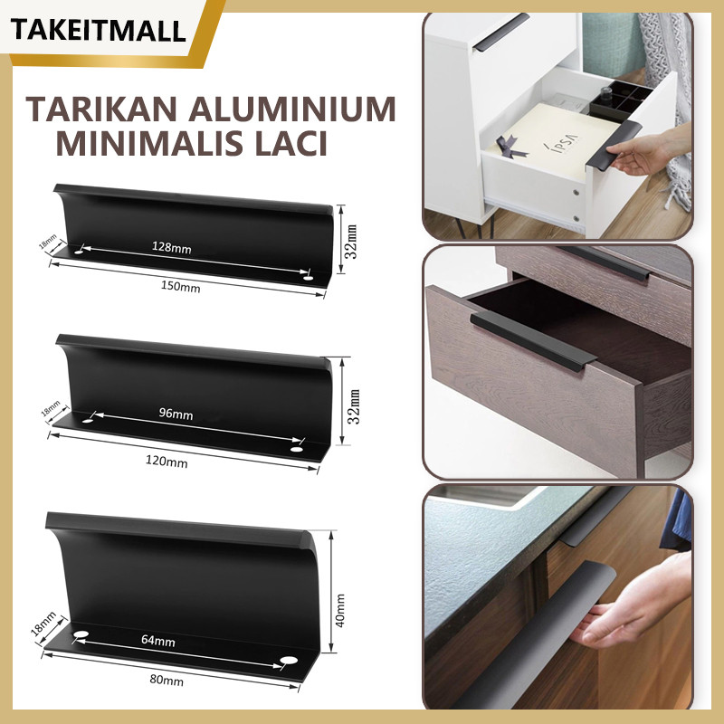 Handle Pintu Lemari Minimalis /Handle Tanam HITAM Tarikan/ Lemari Aluminium Handel