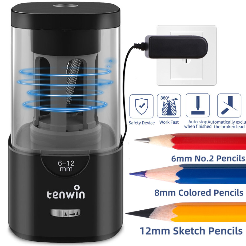 

6-12mm Stendent Automatic Electric Pencil Sharpener Mechanical Bulk Usb for Kid School & Office Supplies with Spiral Tool Holder