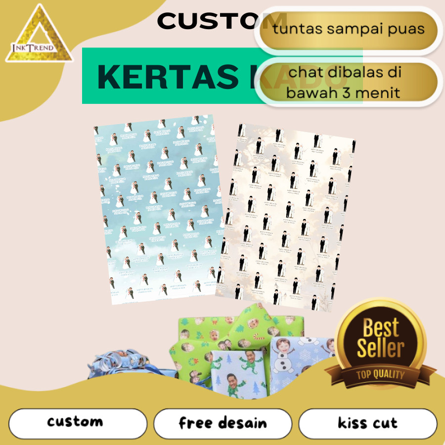 

INKA Kertas Kado A3+ Custom Desain Muka Wajah Aesthetic Wrapping Papper Bungkus Hadiah