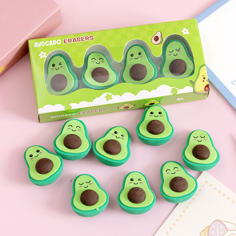 

4pcs/Box Cute Cartoon Avocado Eraser Children's Puzzle Game Assembled Eraser Student Award Stationery Wholesale