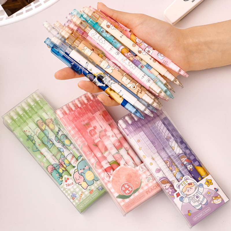 

6pcs Kawaii Mechanical Pencil Boxed Stationery Gifts For Primary Office School Supplies Aesthetic Stationery Back To School