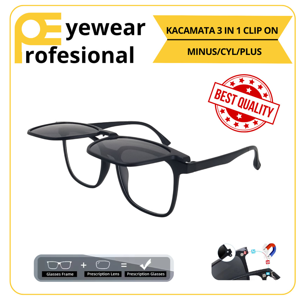Kacamata Multifungsi 3 in 1 Clip On Minus Pria Wanita - Kacamata Minus Clip On