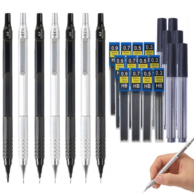

Low Center of Gravity Metal Mechanical Pencil Set 0.3-2.0mm Lead Refill Automatic Pencil Art Sketch Painting Writing Stationery