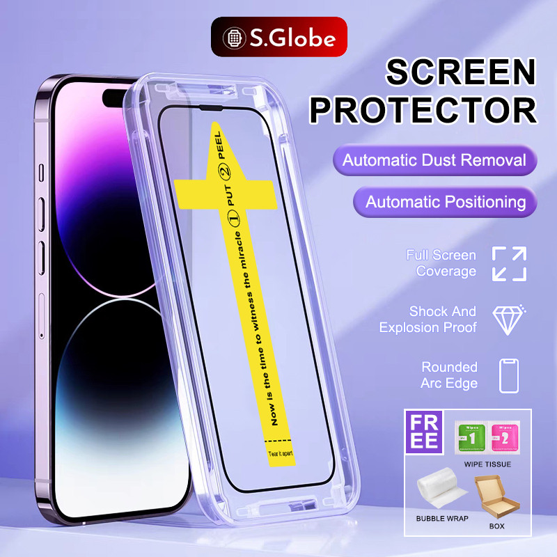 One-Click Installation Tempered Glass For iPhone 17 16 15 14 13 11 12 Pro Max Screen Protector Full 