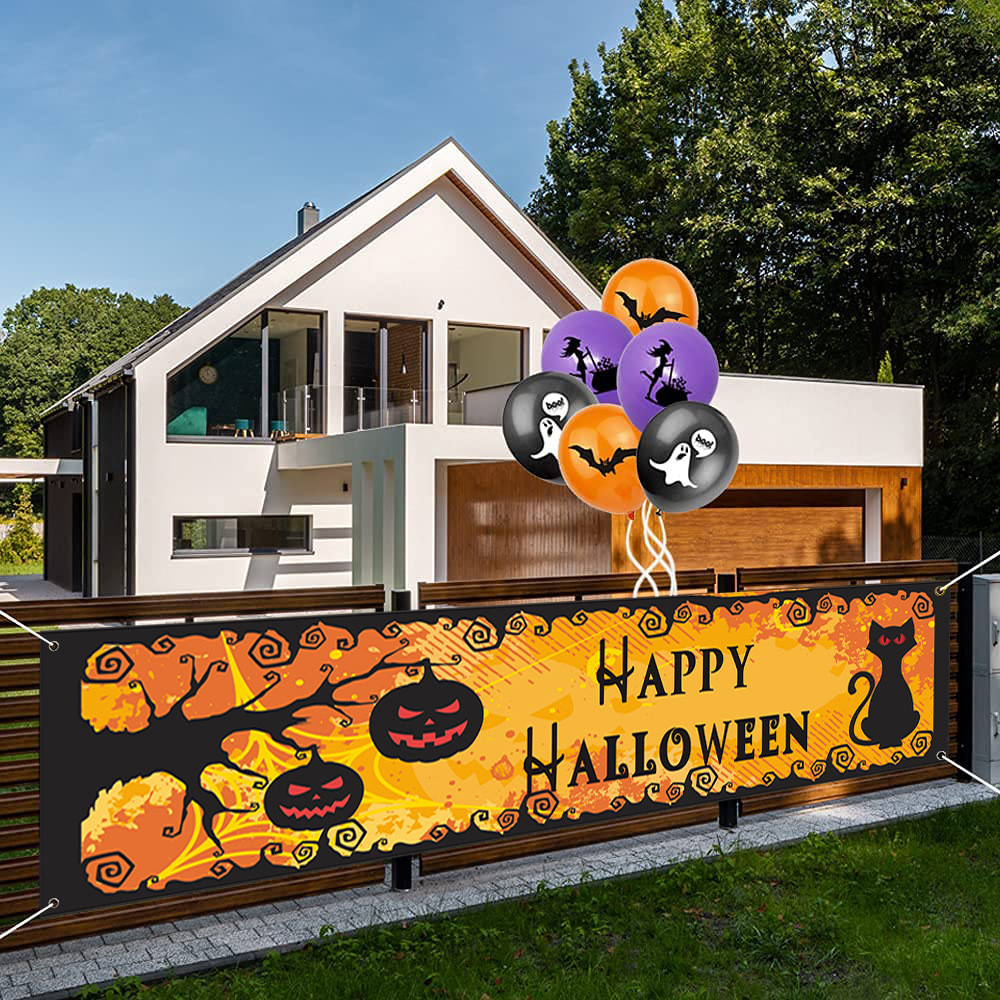 

175cm/300cm Halloween Banner Outdoor Hanging Decor Banner for Front Door Indoor Home Yard Porch Halloween Pumpkin Bat Decoration