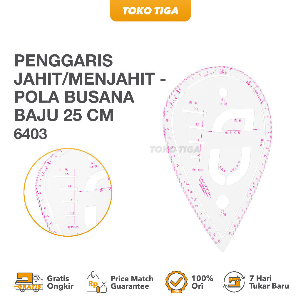 Penjahit Pemula - Penggaris Pola / Mistar 25 cm - 6403