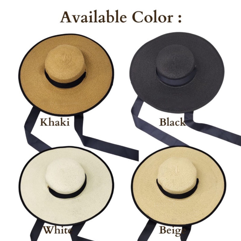 Sora Hat Tali Topi Pantai lebar dengan tali hitam korean style
