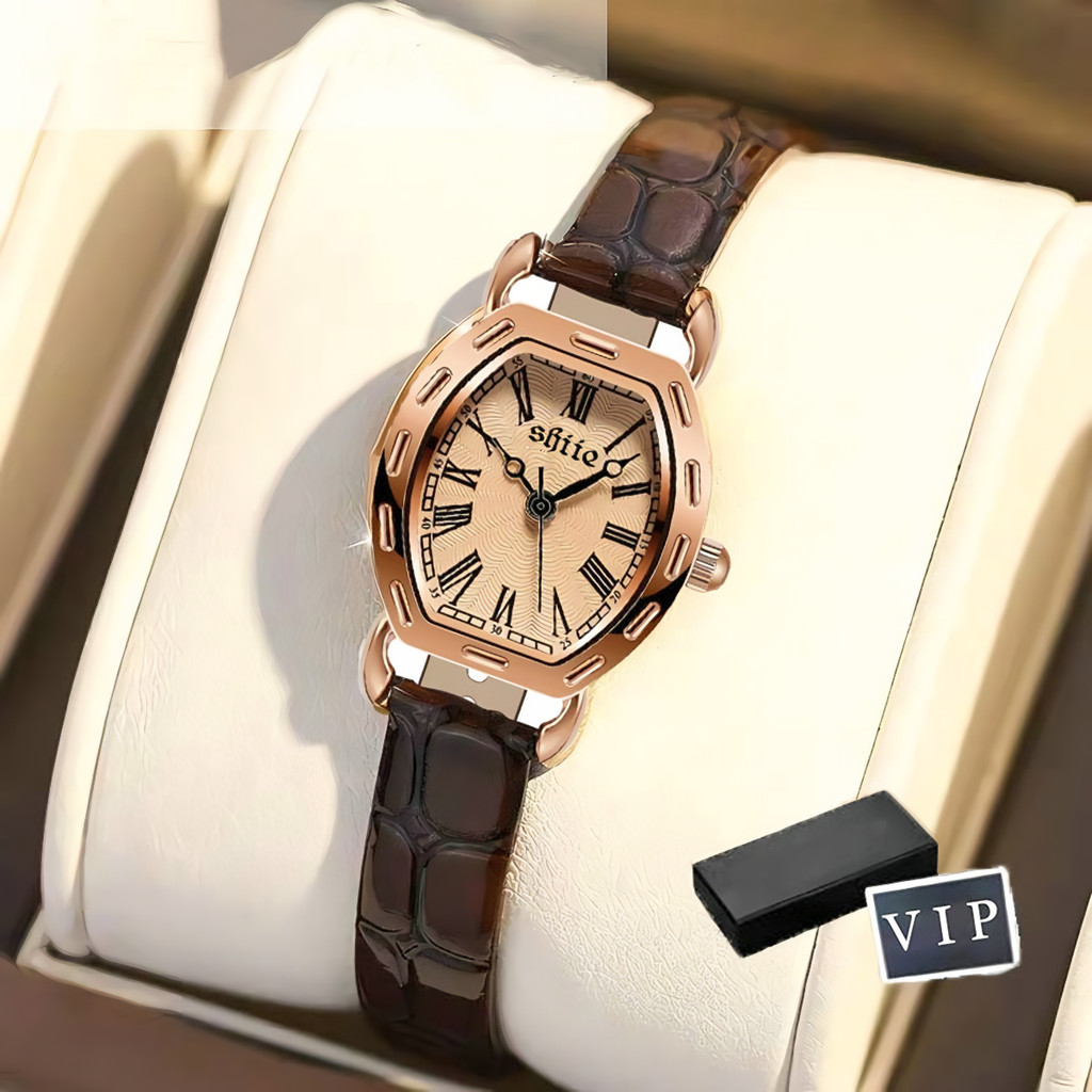 Pilih 2, diskon 50% TJS Jam Tangan Quartz Strap PU Analog Casual Gaya Retro Wanita Persegi Watch Kor