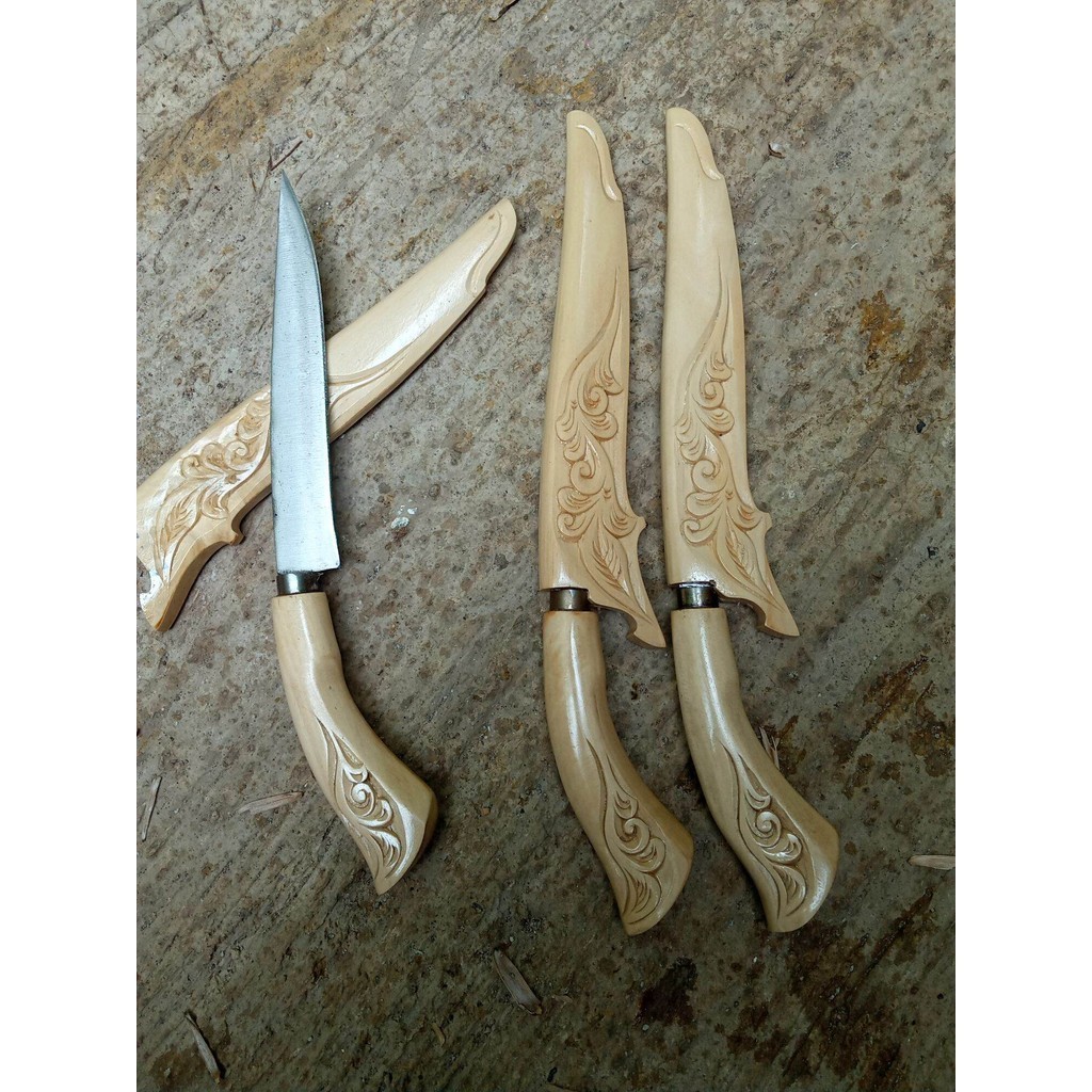 Pisau Dapur Baja 15 cm Kayu Ukir