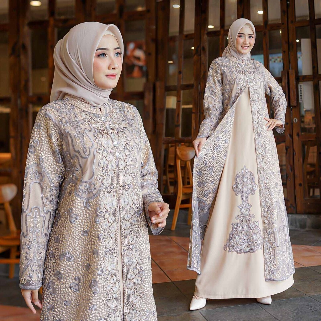 100% Original COD-GAMIS BROKAT ROMPI MISAH LEPAS PASANG DALAMAN BORDIR-GAMIS PAYET MEWAH MODEL CARDI