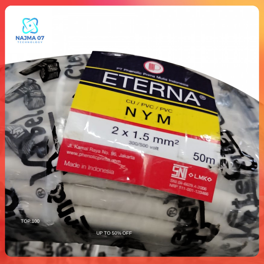 Kabel Eterna NYM 2x1.5 mm 50 Meter / Kabel Listrik Eterna NYM