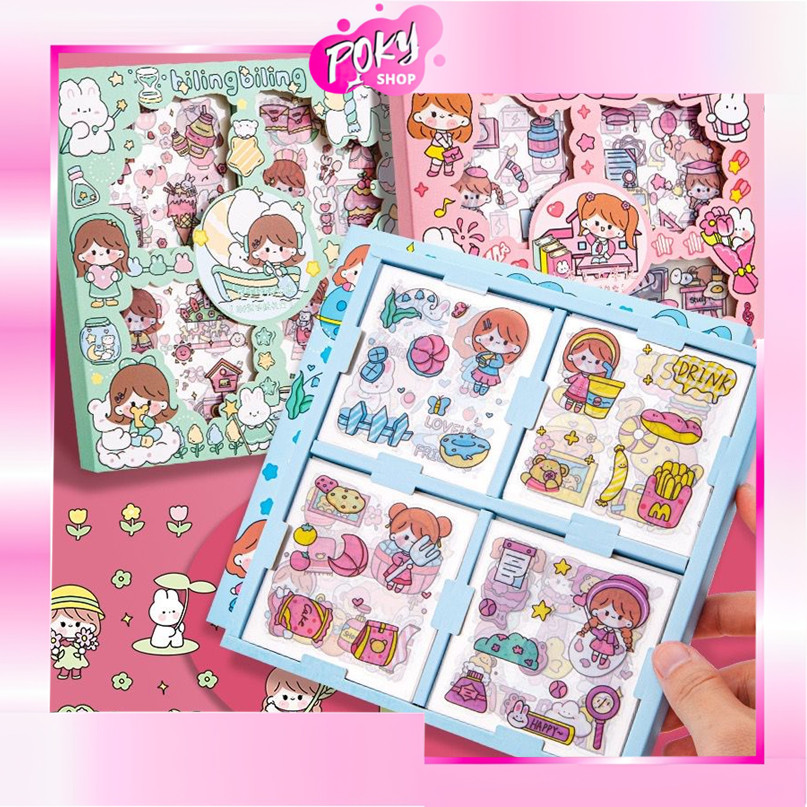 

POKY - 5576 Stiker Set 100 lembar / Sticker Box Stiker Set Aesthetic Dekor Buku / Sticker Motif Kartun Korea Lucu Anti Air