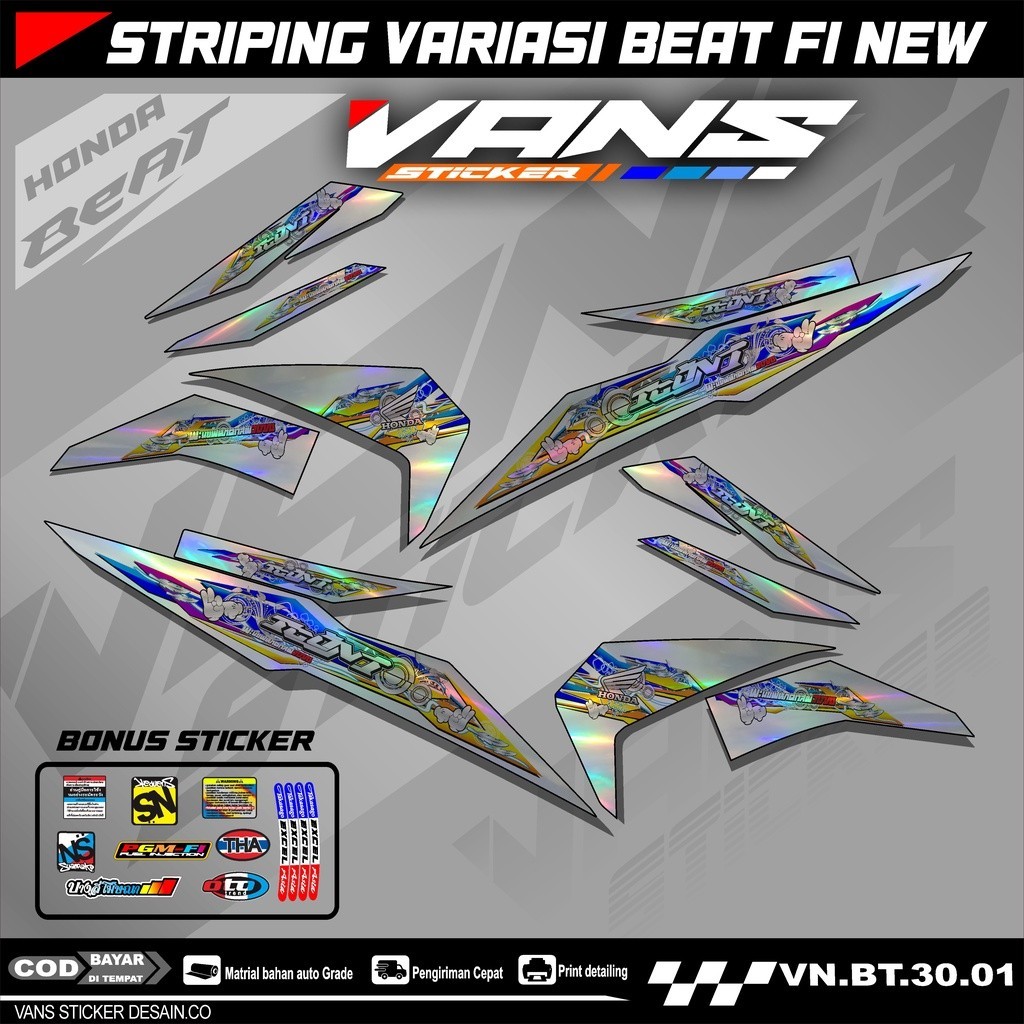 Striping Beat Fi Esp,beat street,Beat Fi New  2017 2018 2019 2020  bahan hologram pelangi,chrome-Sti