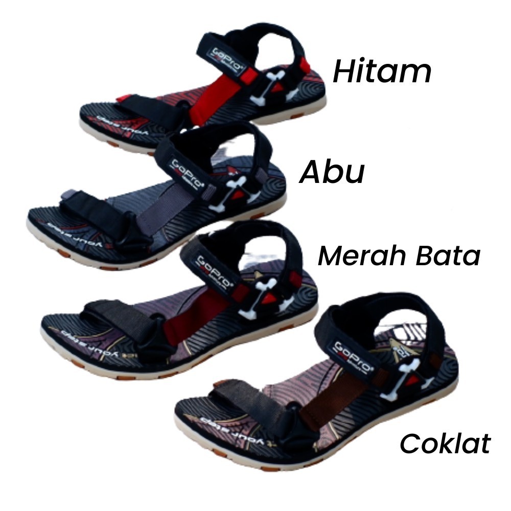 GOPRO Montana Sandal Gunung Pria Velcro Coklat Hitam Merah Merah Bata Abu Merah Ukuran 39-43