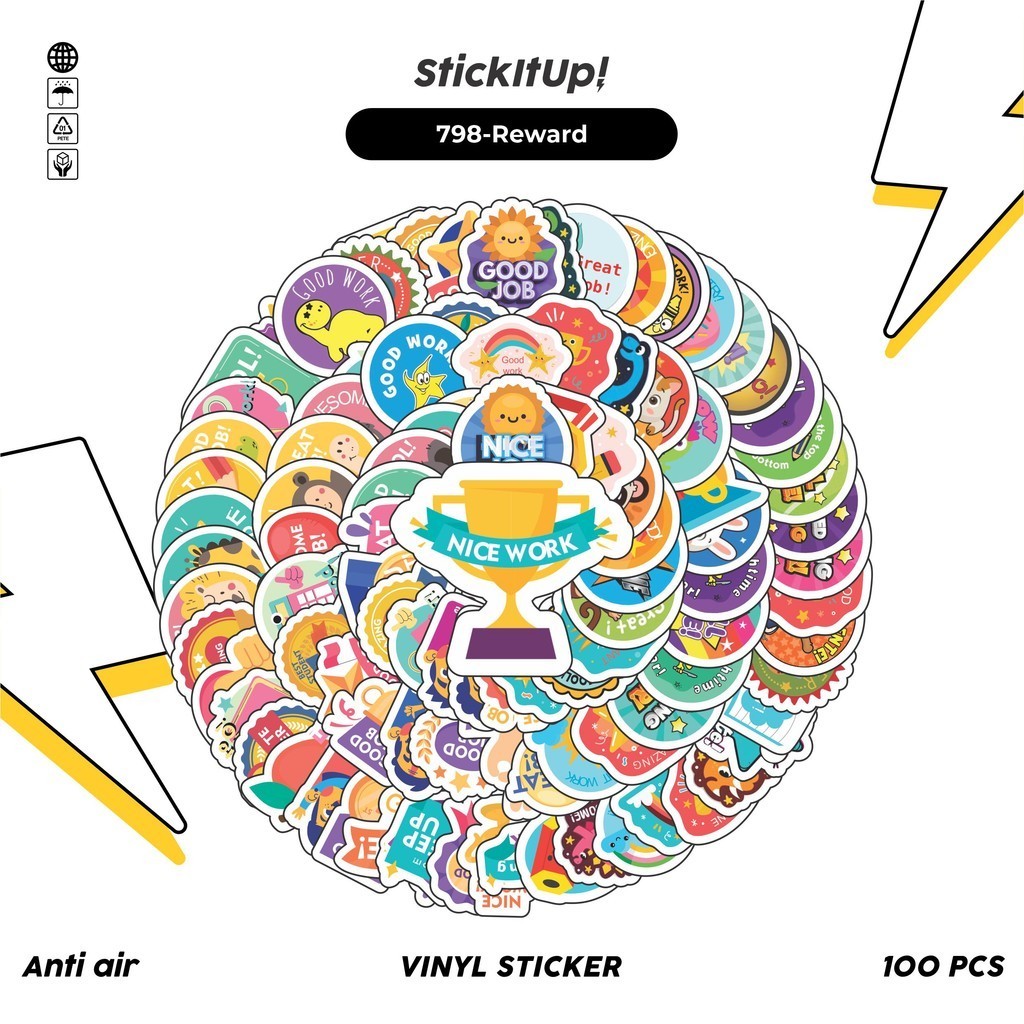 

COD 100 Pcs Stiker Pack Reward/Selamat/Achievement/Stiker reward anak SD / TK Lucu Aesthetic Vynil Waterproof untuk Freebies Sticker Buku Journal Casing HP Laptop