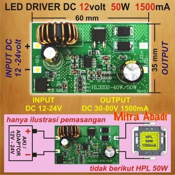 LED Driver 50W 1500 mA DC-DC Tanpa Casing